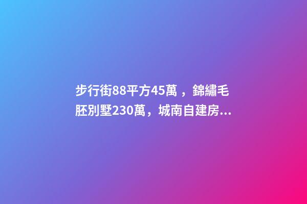 步行街88平方45萬，錦繡毛胚別墅230萬，城南自建房273平帶院165萬